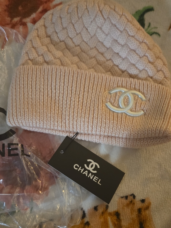 CHANEL Accessories - CHANEL Luxurious Pale Pink Quilted Knit Super Soft Beanie with CC Emblem